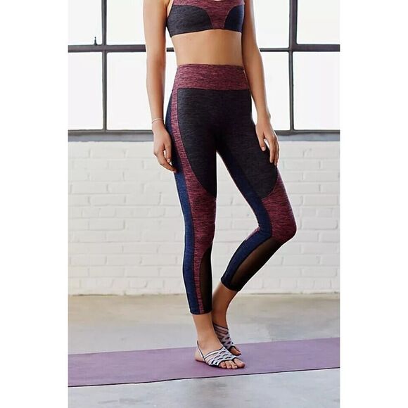 Free People Movement Dylan Leggings Womens XS High Waist Colorblock Mesh Cropped - Picture 1 of 14